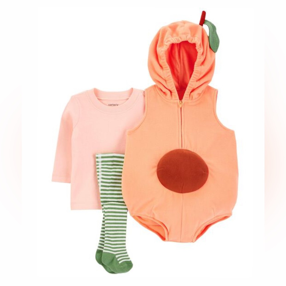 Carters Baby’s Peach Costume Hooded 2 Piece Orange and Green OS 3-6 Months